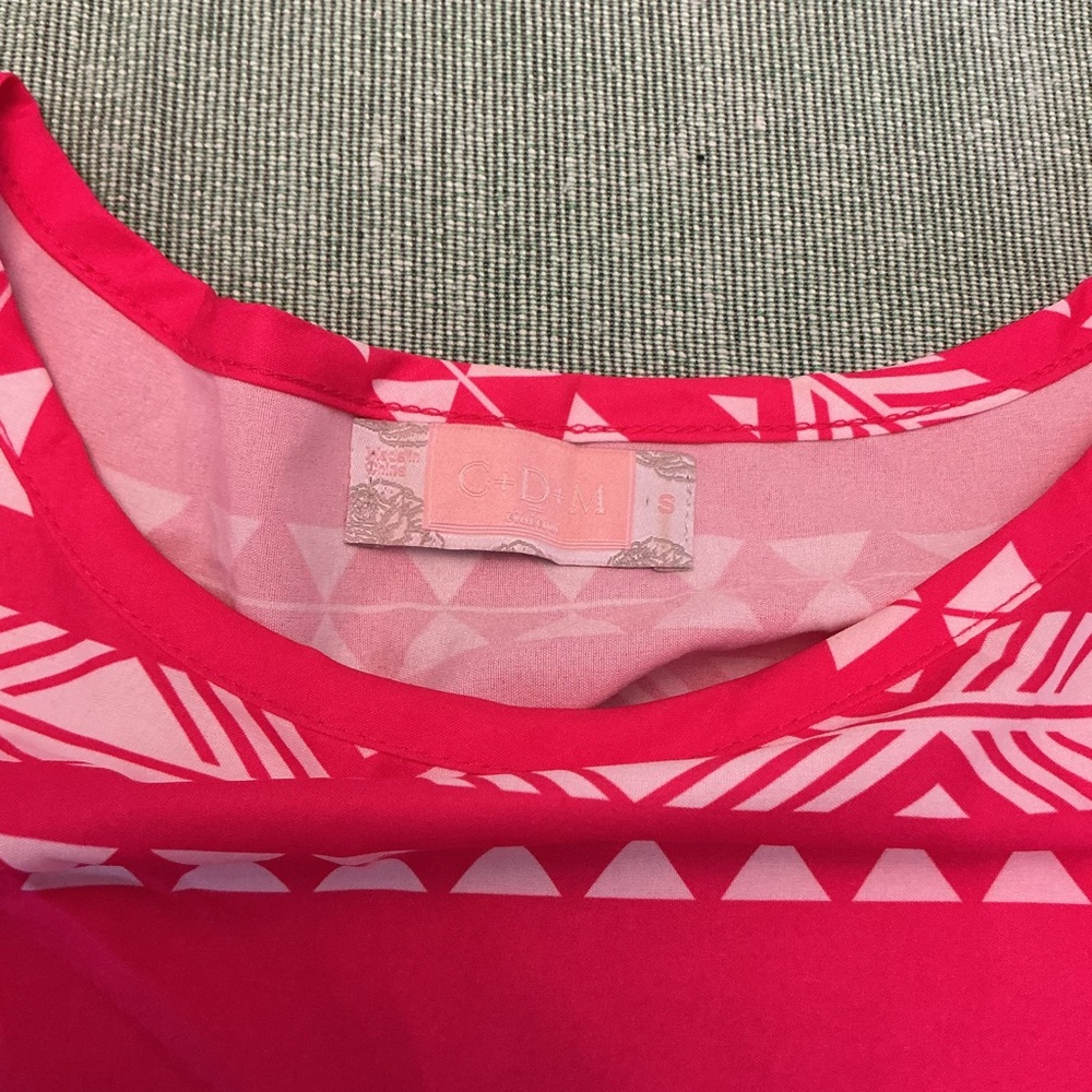 C+D+M Pink Printed Midi Dress Boho Tie Waist Short Sleeve S - Picture 2 of 8